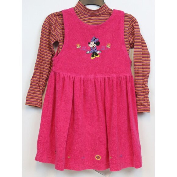 VTG Disney Store 2pc Fleece Minnie Mouse Dress Set sz 7/8 Striped Shirt Winter - Picture 1 of 10
